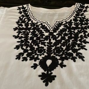 Boho top from India. white with black embroidery!